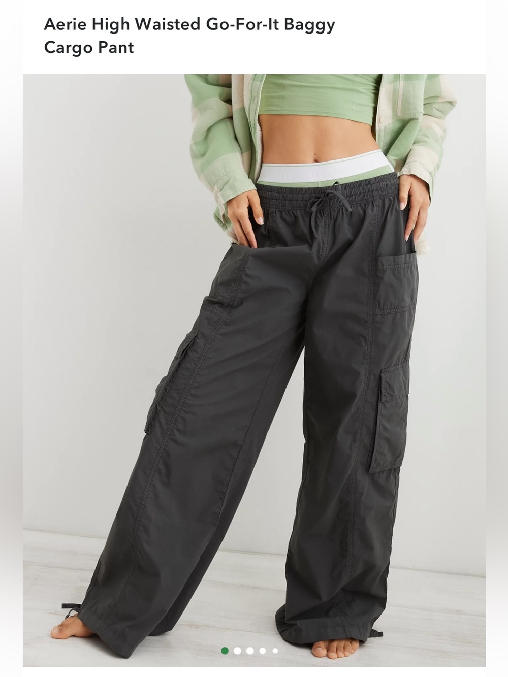 Aerie Dark Gray Cargo Pants with Drawstring Hem